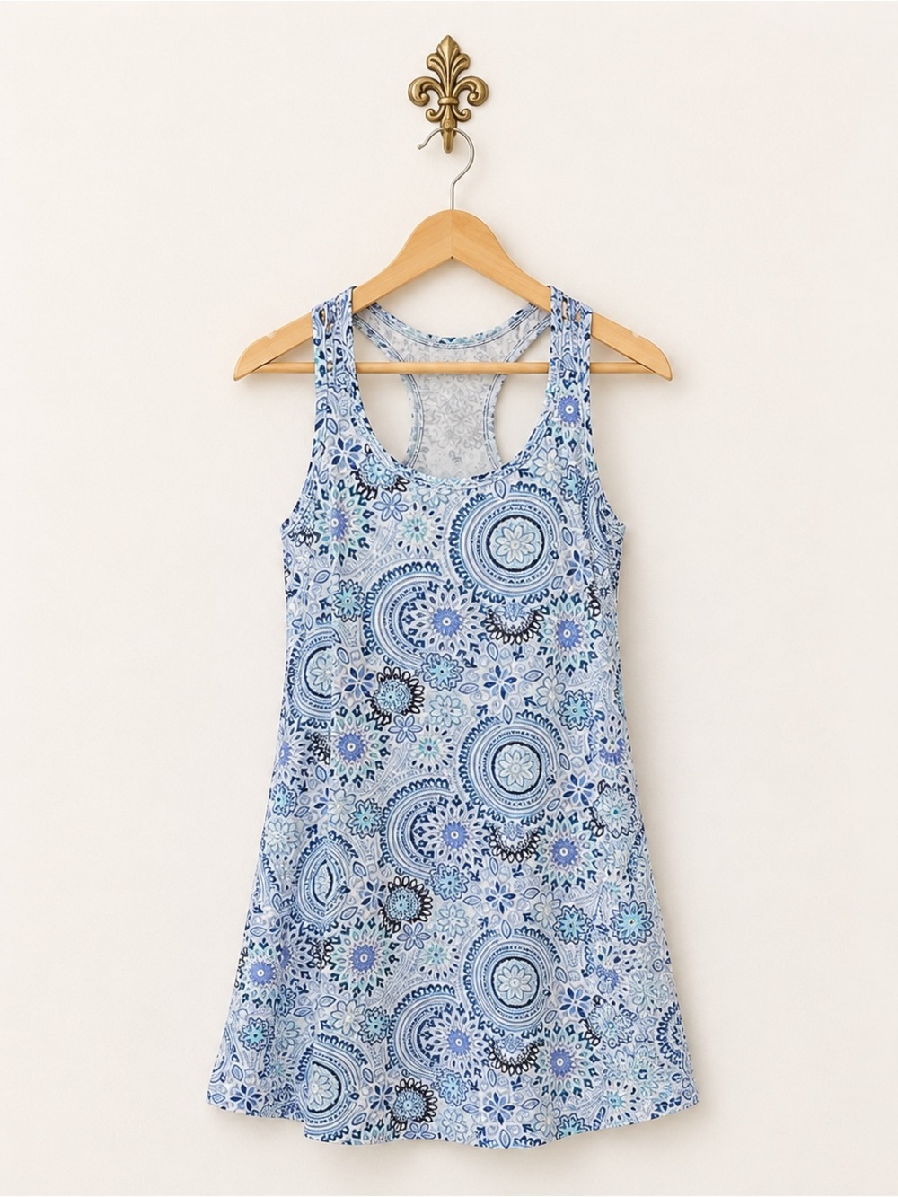 J Valdi blue aqua stretch racer back floral short dress beach pool cover up M